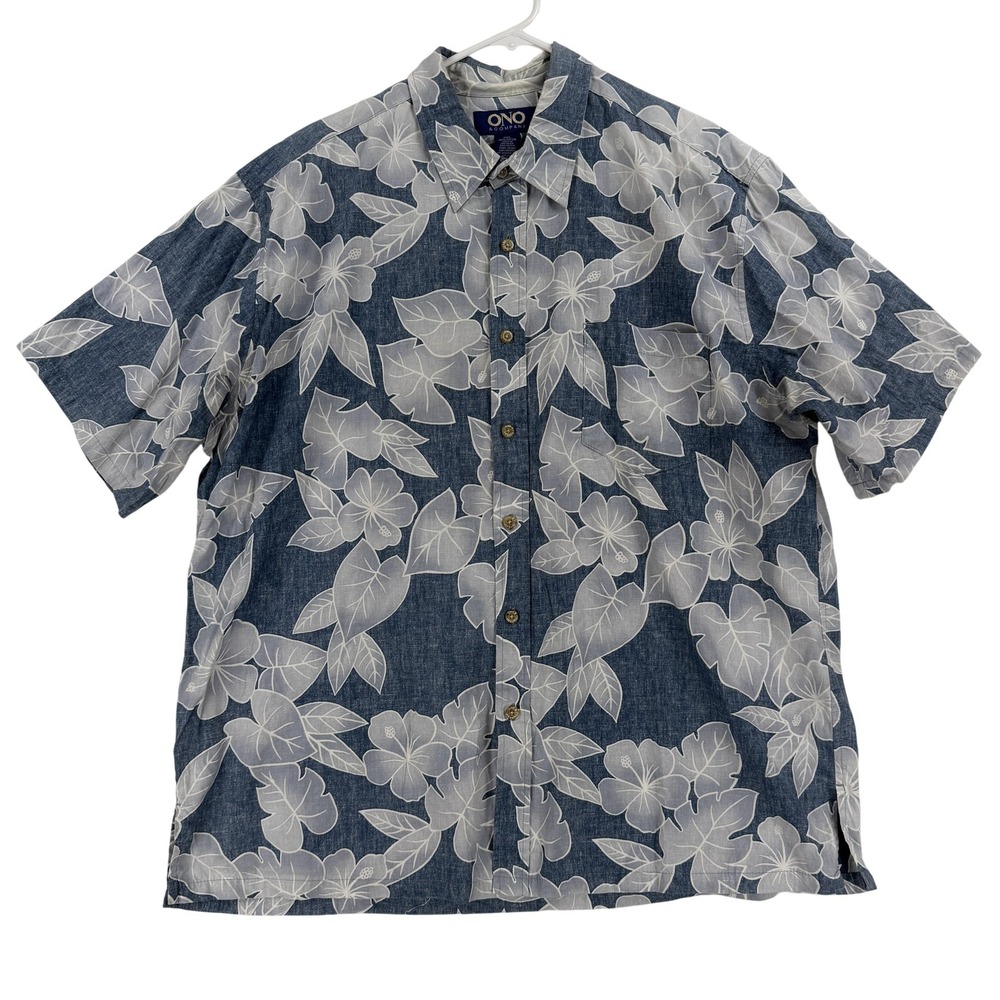 ONO & Company Shirt Mens 2XL Blue Floral Hawaiian Short Sleeve Button Front